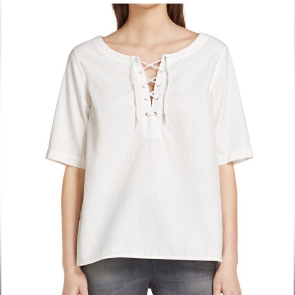 Rag & Bone White Lace Up Top